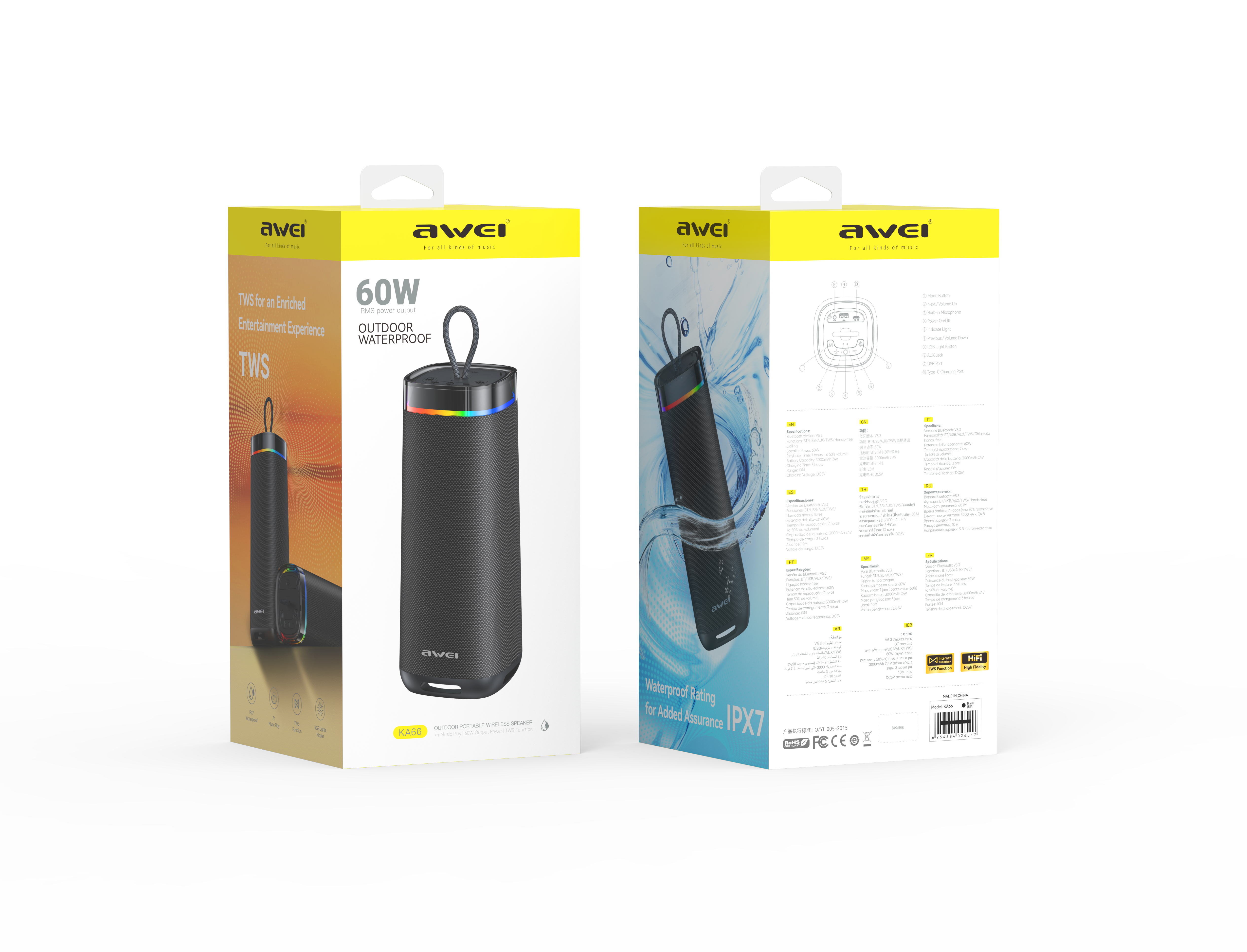 Awei KA66 Speaker (Outdoor Portable,Dual-Driver Surround Sound)