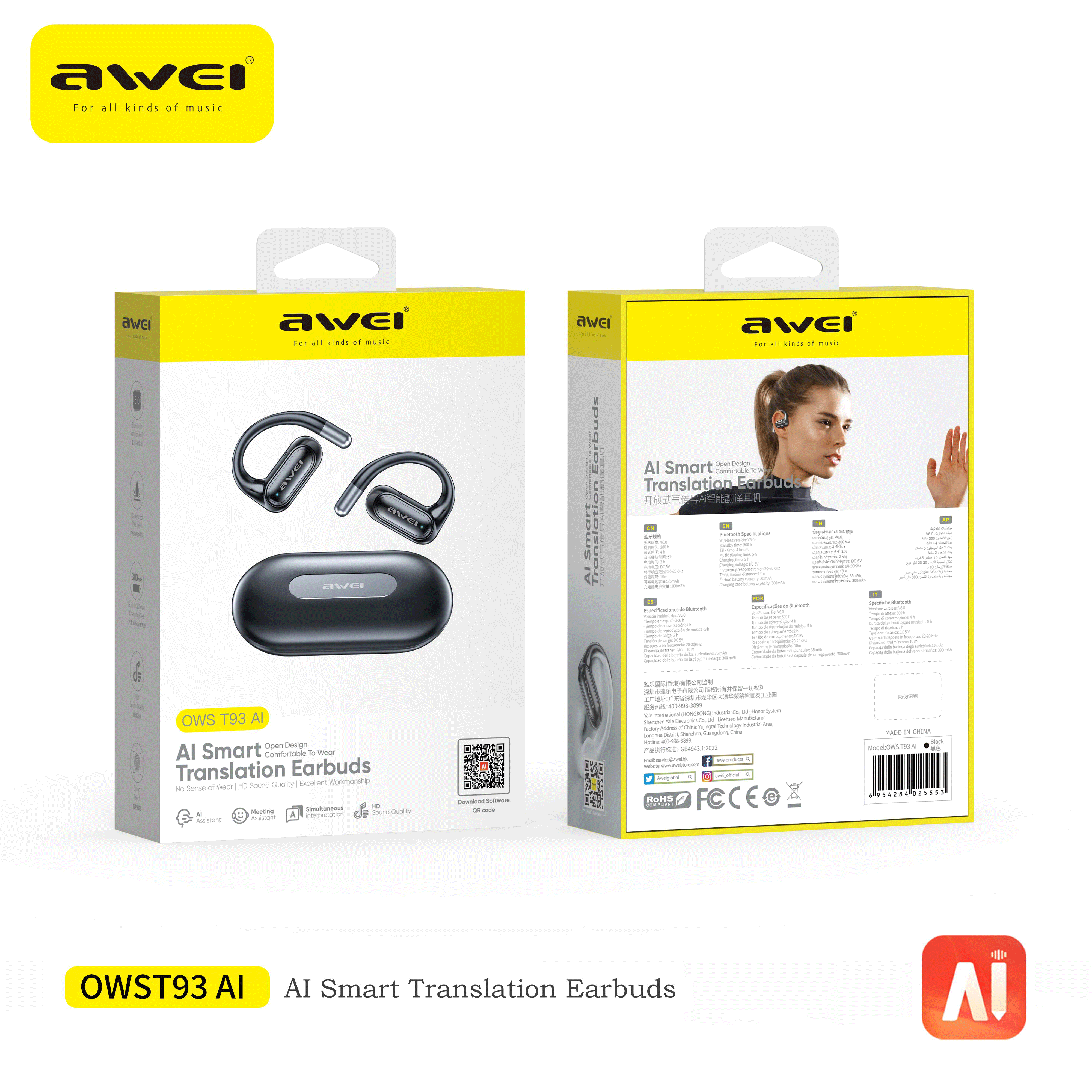 AWEI T93 Earbuds (AI,OWS,Air Conduction,Sports)