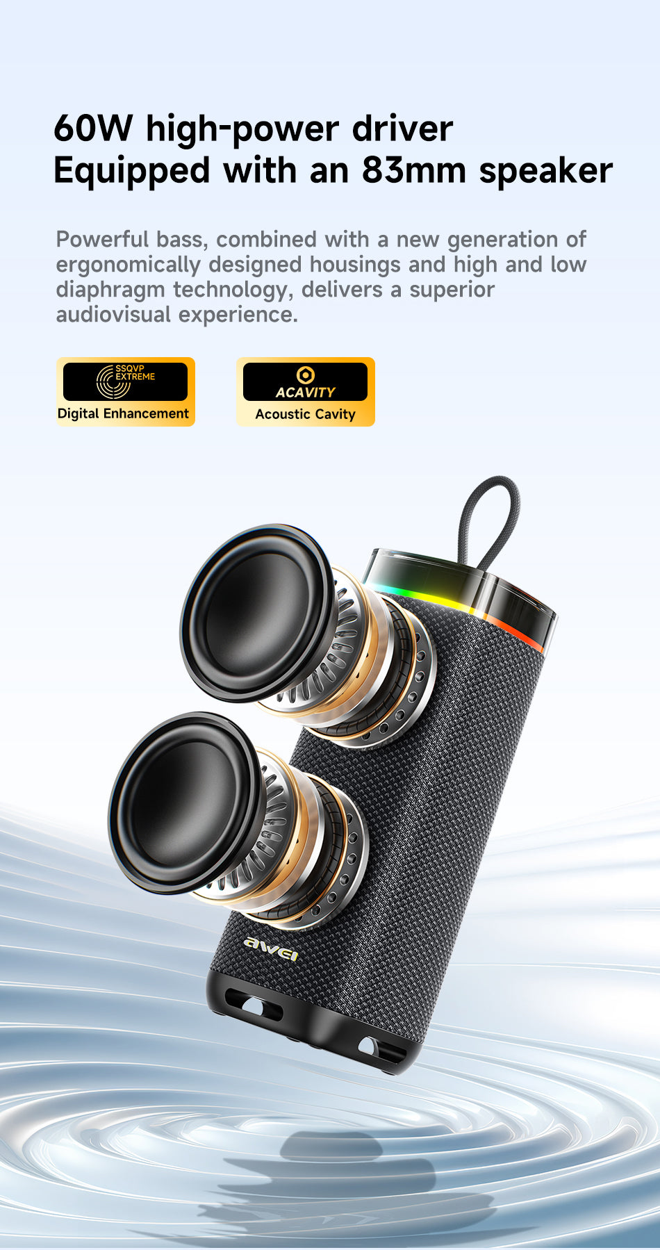 AWEI KA66 Bluetooth Speaker – Super Bass, RGB & TWS