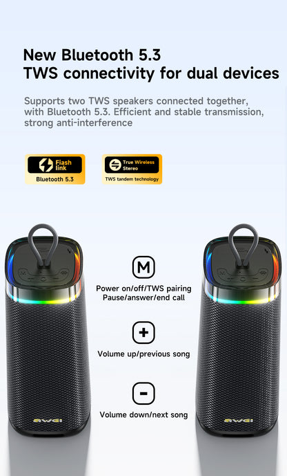 AWEI KA66 Bluetooth Speaker – Super Bass, RGB & TWS