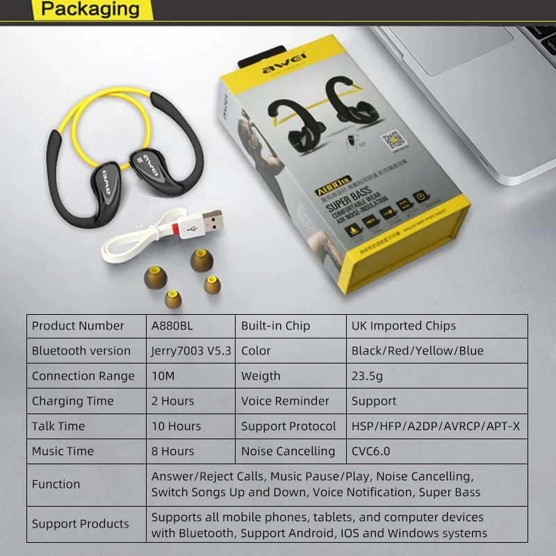 A880BL Wireless Sports Neckband Earphones