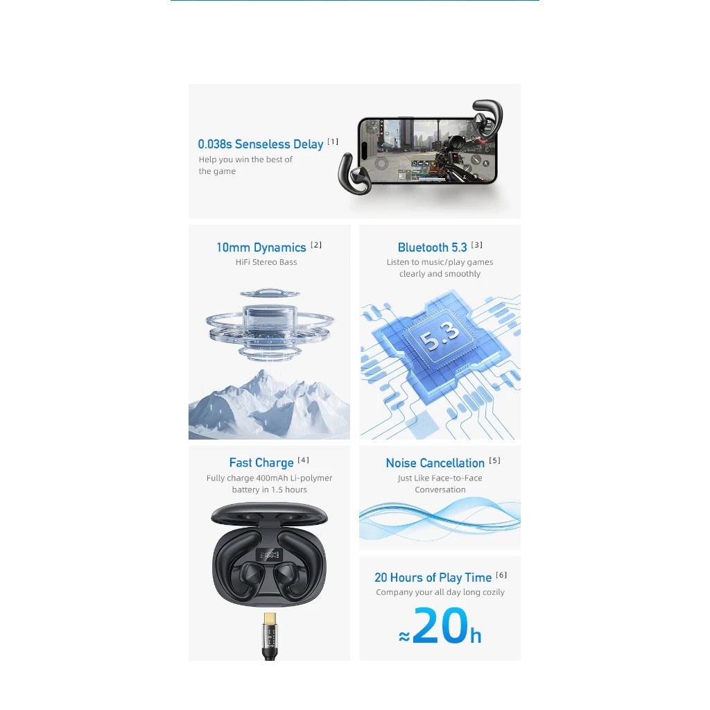 Awei T67 Air Conduction Bluetooth 5.3 Earbuds with Mic