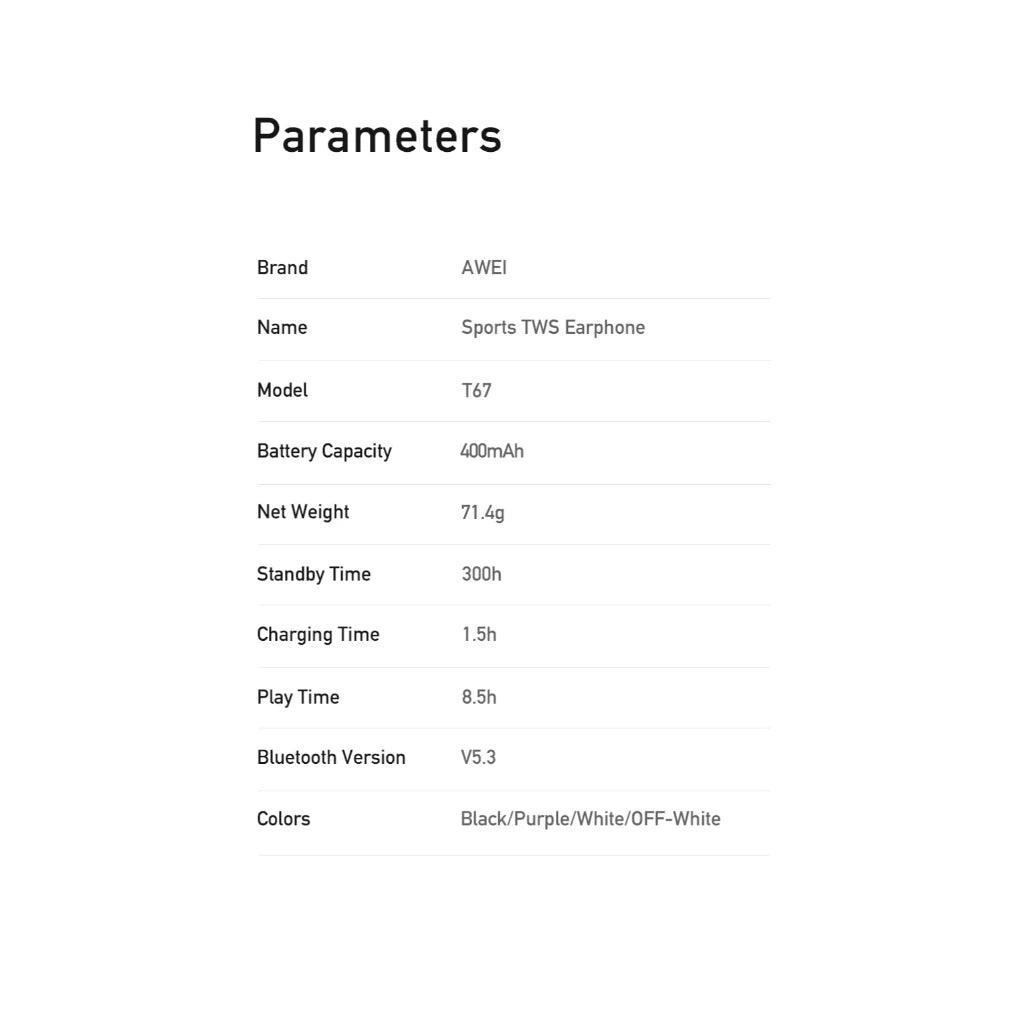 Awei T67 Air Conduction Bluetooth 5.3 Earbuds with Mic