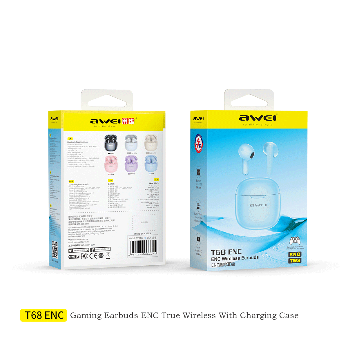 Awei T68ENC HiFi Stereo TWS Earbuds