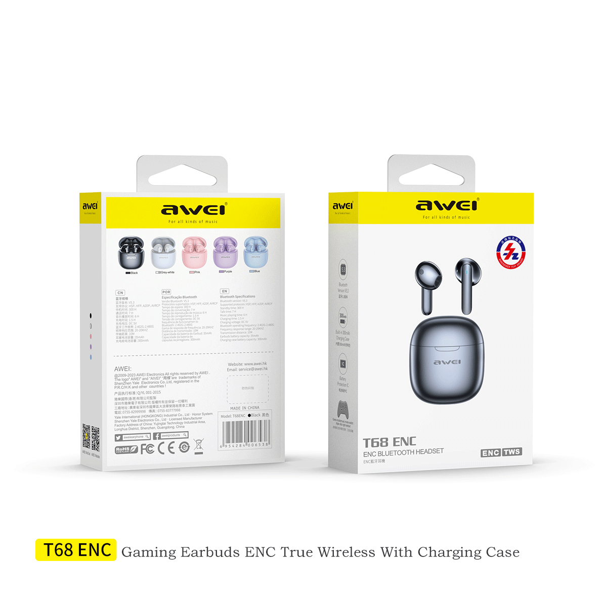 Awei T68ENC HiFi Stereo TWS Earbuds