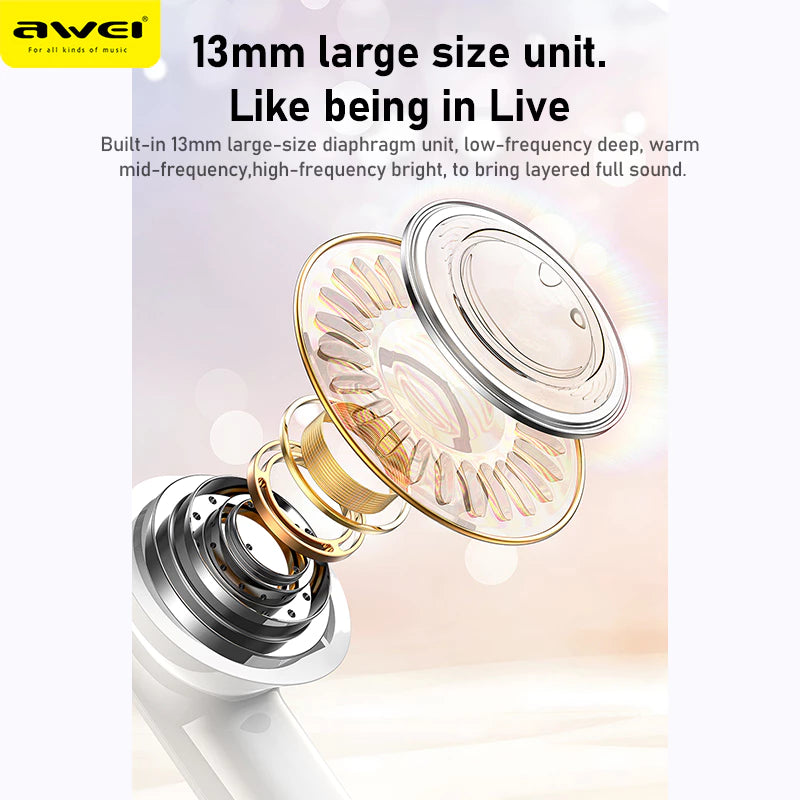 Awei T71 TWS Bluetooth Earbuds with Mic